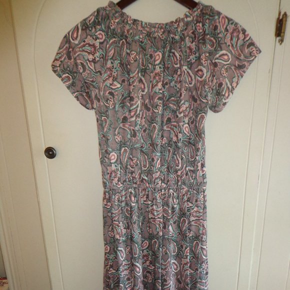 BRAND NEW Wrap Paisley Dress 2 Dusty Rose Short Raglan Sleeves Scoop Tie Neck - Picture 2 of 16